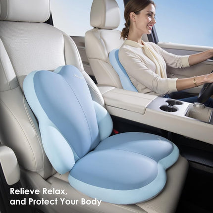 Cojín de asiento y respaldo para coche FLORICH, cojines de espuma viscoelástica ultragruesos para silla de oficina con almohada de apoyo lumbar para alivio del dolor de ciática, espalda y coxis (azul)