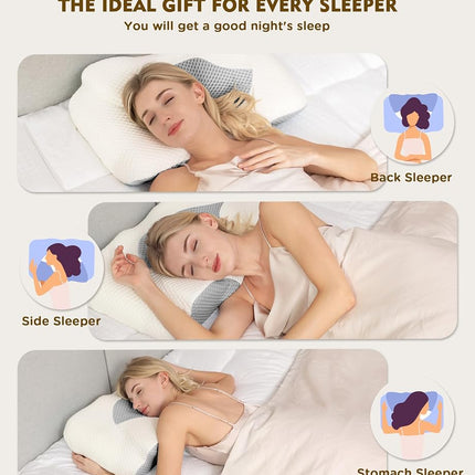 Osteo Cervical Pillow for Neck Pain Relief, Hollow Design Odorless Memory Foam Pillows with Cooling Case, Adjustable Orthopedic Bed Pillow for Sleeping, Support for Side Back Sleepers