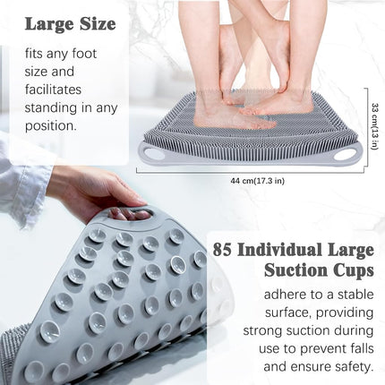FREATECH Large Shower Foot Scrubber Mat, Silicone Foot Cleaner Brush to Clean, Exfoliate and Massage Feet Without Bending Over, Improve Foot Appearance and Overall Health, Grey - 17.3" x 13"