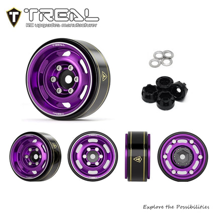 TREAL SCX24 Wheels 1.0'' Beadlock Wheels(4P) Vinatge Wheels for 1/24 SCX24 Bronco Gladiator C10 Deadbolt -Type E (Silver)