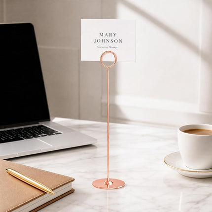 Urban Deco 16PK Table Number Holders Place Card Holders 12 Inch Table Card Holders Steel Card Holders for Photos, Food Signs, Memo Notes, Weddings, Restaurants, Birthdays (Rosegold)