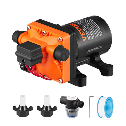 VEVOR - Pompe à diaphragme 12 V, débit 13,2 LPM, pompe à eau auto-amorçante avec pressostat, 40-80 PSI réglable, protection contre les surcharges, ruban d'étanchéité, 1/2" MNPT