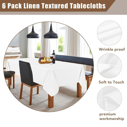 Fitable Faux Linen White Tablecloths for Rectangle Tables - 60 x 84 Inch - 6 Pack Fabric Textured Folding Table Clothes Faux Burlap 4 Ft Table Covers for Wedding, Party, Banquet, Birthday