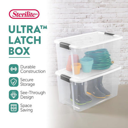 Sterilite 4-Pack Ultra Latching Box, Large Storage Bins w/Lids, Clear Plastic, 70 Quart