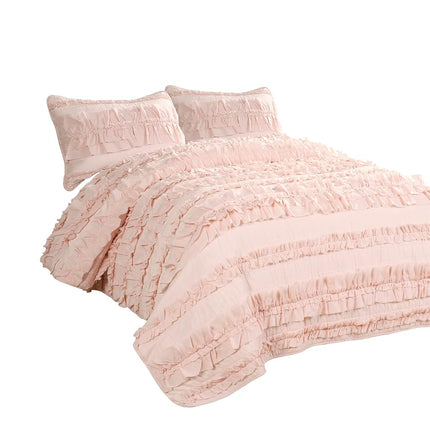 Lush Decor 2 Piece Ruffled Quilt Bedding Set, Cotton, Pink Blush, Twin