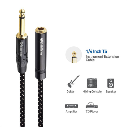 Cable Matters, cable de extensión de 3,04 metros (10 pies) de 1/4 de pulgada TS macho a hembra, negro, paquete de 2, compatible con micrófono, altavoz, mezclador