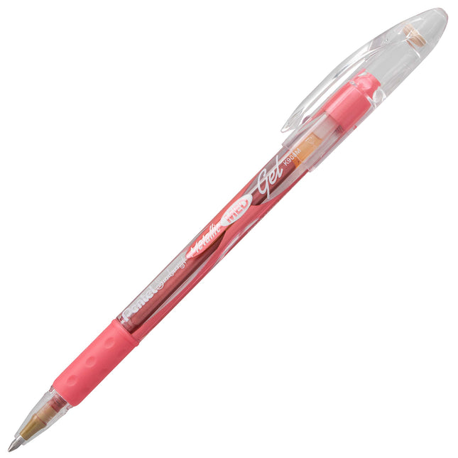 Pentel Sunburst Metallic Gel Pen, 0.8mm Tip Writes 0.4mm Line, Red/Transparent Barrel Red Ink, Box of 12 (K908-MB) by Pentel