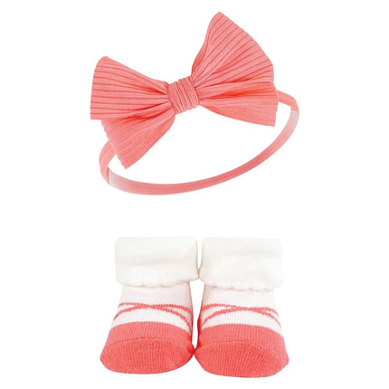 Hudson Baby Girl's Headband and Socks Giftset, Coral Gold 8-piece, One Size