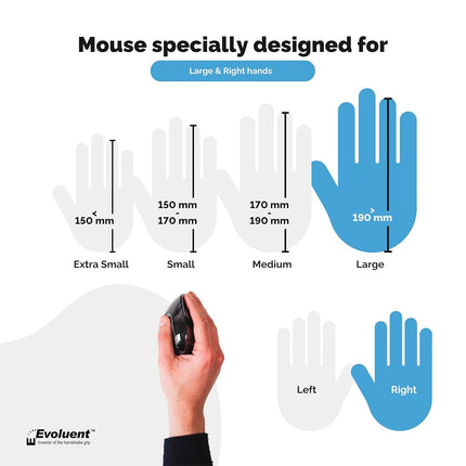 Evoluent VerticalMouse D Featuring Comfortable Handshake Position, Grooved Extended Lip Buttons, Thumb Buttons, Adjustable Pointer Speed With Indicators - Right Handed USB Wireless - Large