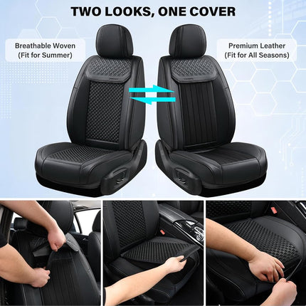Coverado Car Seat Covers Full Set, 2 in 1 Waterproof Seat Covers for Cars, Leather Car Seat Cover Protector Automotive Seat Covers Universal Fit for Most Cars SUVs and Trucks Car Accessories(Black)