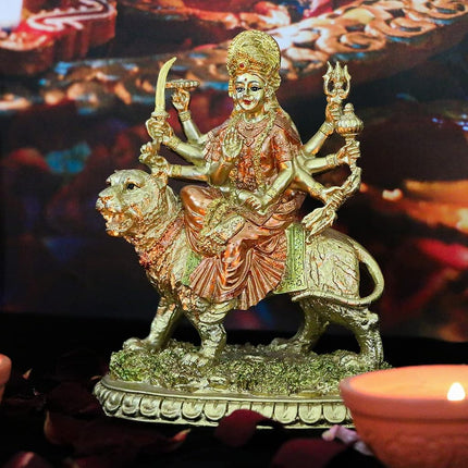 Estatua pequeña de la diosa hindú Durga - Figurita del dios indio Durga sobre tigre, decoración, hinduismo, ídolo de Buda, escultura para casa, oficina, templo, puja, mandir, murti, regalos de Diwali, pooja, altar de meditación de yoga