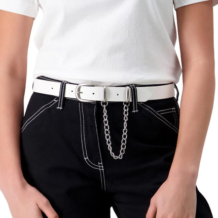 Cinturón casual de cuero Dickies para mujer, cadena blanca, grande