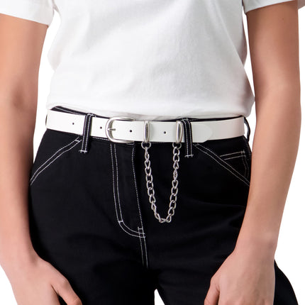 Cinturón informal de cuero Dickies para mujer, cadena blanca, pequeño