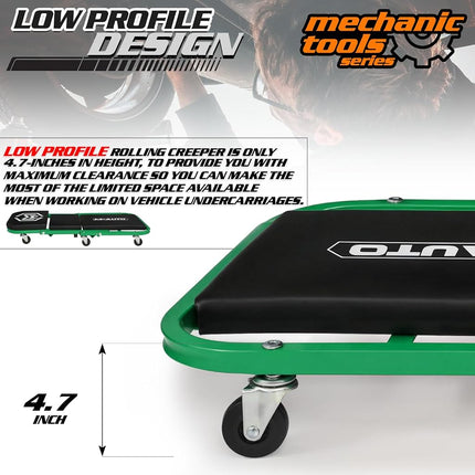 M-AUTO Foldable Z Creeper 2-in-1 Rolling Folding Car Creeper & Seat, 36" Adjustable Roller Garage Chair Lay Down or Sit, 330LBS Capacity Under Car Roller Creeper with 6 Swivel Casters, Green