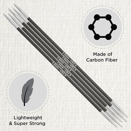 KnitPro Karbonz Double Pointed Needles 8" (20cm) | 3.00 mm