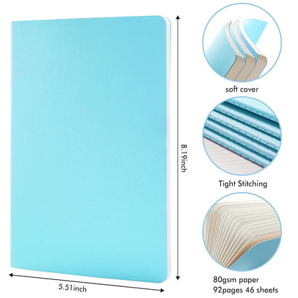 8 Pack Soft Cover Journal Bulk, Feela Notebooks College Ruled for Work, Lined Travel Journal for Women Men, Note Taking Notebook School Supplies Business Writing, 8.2” x 5.5”, A5, Light Blue