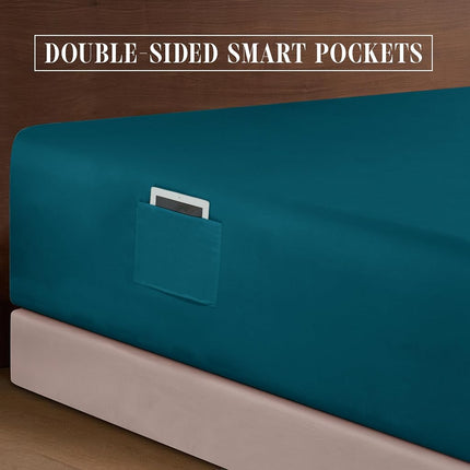 Elegant Comfort 4-Piece Bed Sheet Set - Luxury Bedding 1500 Premium Hotel Quality Microfiber, All Around Elastic 18-24 Inches Deep Fitted Sheet- Extra Deep Pocket Sheets, King, Marine Teal