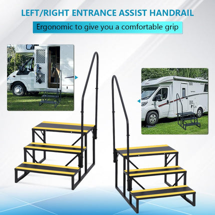 Escalones de 3 peldaños para RV con pasamanos, escalones de metal para jacuzzi con cintas antideslizantes, escalones portátiles para RV, escalones para casas móviles, remolques de viaje, cámper, jacuzzi, piscina en el suelo para interiores y exteriores