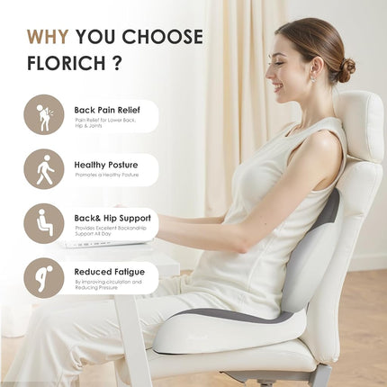 FLORICH Coussin de soutien lombaire et coussin de siège de voiture pour la conduite, chaise de bureau, oreiller de soutien dorsal en mousse à mémoire de forme et coussin de chaise de bureau pour le soulagement de la douleur sciatique – Gris
