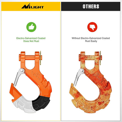 Nilight Forged Steel Winch Hook 3/8" Grade 70 Safety Latch Winch Cable Hook Stopper & Clevis Slip Hook Sets, Included Allen Wrench,Max 35,000 lbs,2 Years Warranty, Orange