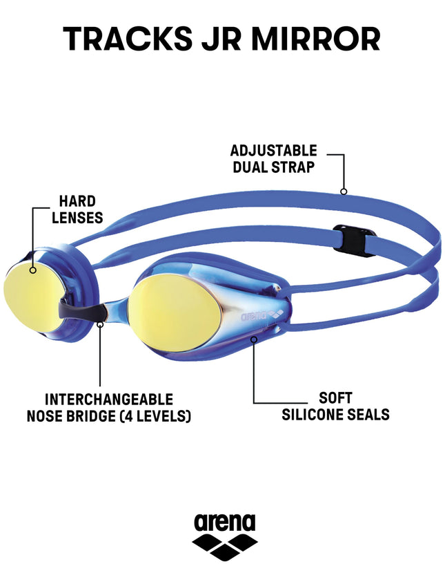 ARENA Unisex Kids Racing Goggles Tracks Mirror Junior Blue Copper One Size