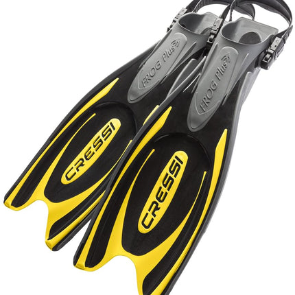 Cressi Frog Plus Open Heel Scuba Dive Fins (Made in Italy), Black/Yellow, M/L (UK 9/10 - EU 41/44)