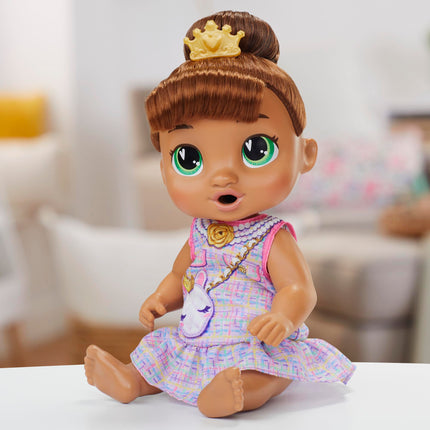 Muñeca Baby Alive Bubbly Tea Party Sophia Sparkle con accesorios de tetera, pelo castaño, 28 cm, juguete para niñas y niños de 3 años en adelante
