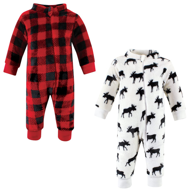 Hudson Baby baby-girls Plush Jumpsuits, Moose Zipp