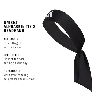 adidas Alphaskin Tie Headband, Black/White/2, One Size