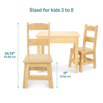 Melissa & Doug Solid Wood Table and 2 Chairs Set - Light Finish Furniture for Playroom