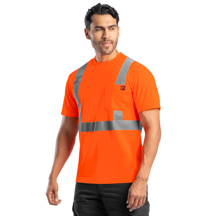 Wrangler Men's High Visibility Performance Short Sleeve Pocket Tee, Safety Orange, 3X-Large