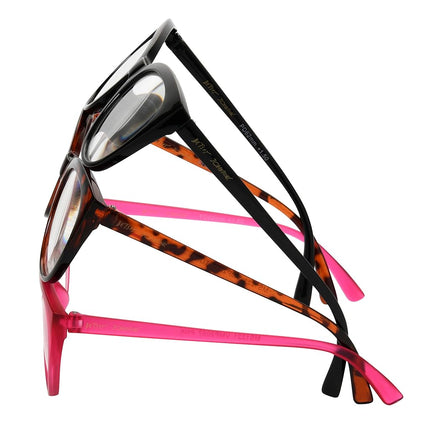 Betsey Johnson Lunettes de lecture lot de 3 à carreaux pour femme, noir, écaille de tortue, magenta, 1.5X