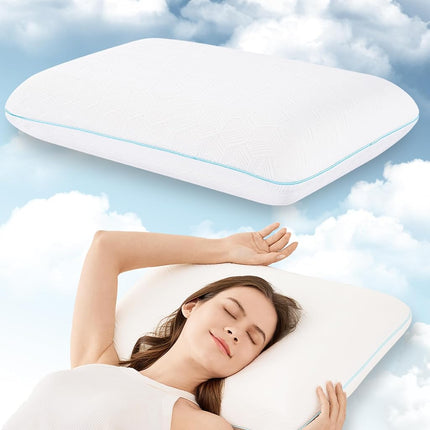 EGOHOME Memory Foam Pillow for Sleeping Queen Size, Medium Soft Bed Pillow with Washable Removable Cover for Back, Stomach,Side Sleepers White 16" x 24"
