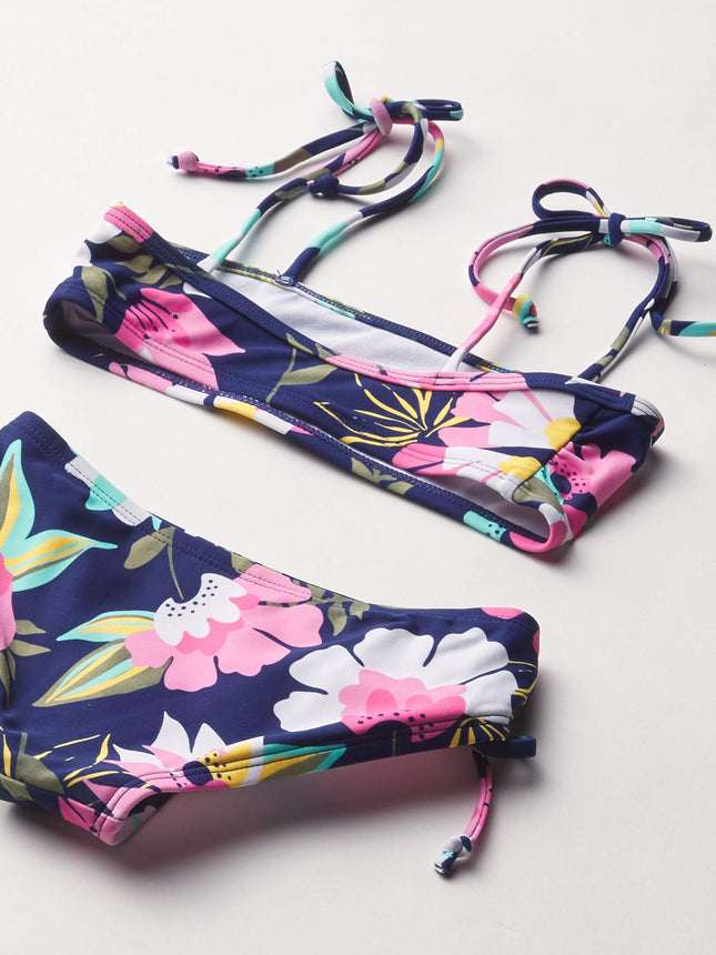 Kanu Surf Girls' Groovy Beach Sport Bandeau Bikini 2 pièces, Tropical Dance Navy, 6X