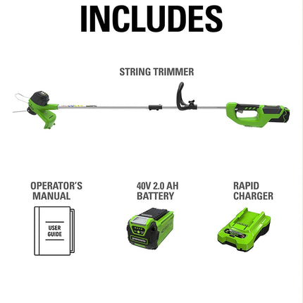 Greenworks 12-Inch 40V Cordless String Trimmer, 2.0 AH Battery Included 2101602