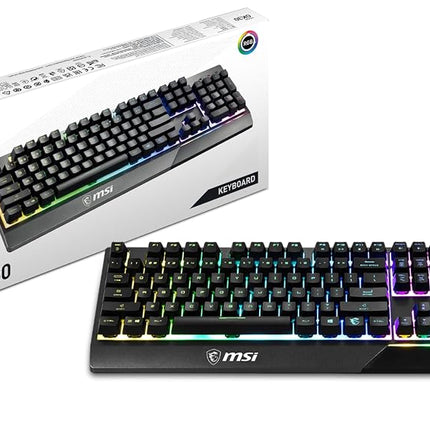 MSI Vigor GK30 RGB Gaming Keyboard, 6-Zone RGB Lighting, Water Repellent & Splash-Proof, Mechanical-Like Plunger Switches, Black