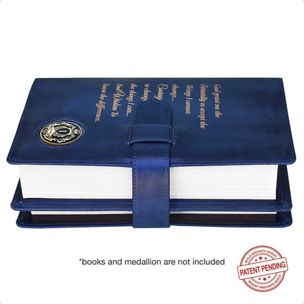 Double AA Big Book Cover & 12 Steps & 12 Traditions | by Galileo | Perfect Gift | Alcoholics Anonymous (Serenity Prayer/Coin Pocket/Royal Blue Metallic)
