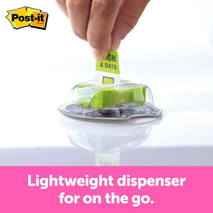 Post-it "Sign and Date" Flags, 200/Desk Grip Dispenser, 1 Dispenser/Pack, 1 in Wide, Bright Green (680-HVSD)