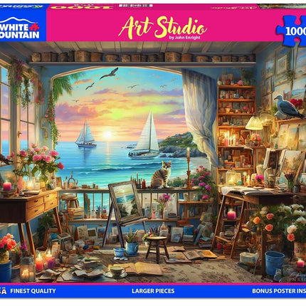 White Mountain 1000 Piece Jigsaw Puzzle Scenic Ocean Sunset Puzzles with Large Pieces Gift for Adults and Family 24"x30" - Art Studio