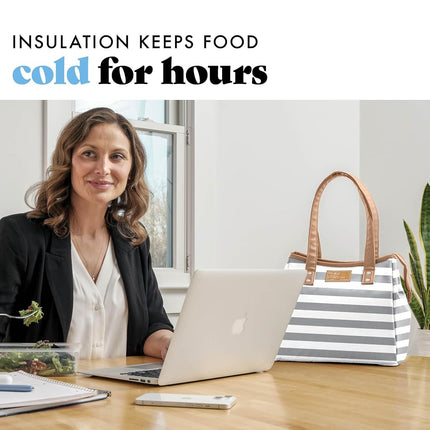 Bolsa de almuerzo Fit & Fresh para mujer, bolsa de almuerzo aislada para mujer para el trabajo, lonchera grande a prueba de fugas y resistente a las manchas para mujer con recipientes y vaso a juego, cremallera, bolsa de almuerzo Westerly, gris