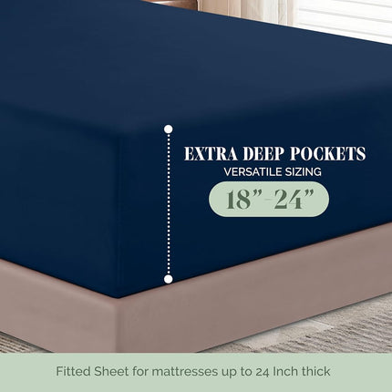 Elegant Comfort 4-Piece Bed Sheet Set - Luxury Bedding 1500 Premium Hotel Quality Microfiber, All Around Elastic 18-24 Inches Deep Fitted Sheet- Extra Deep Pocket Sheets, King, Navy Blue