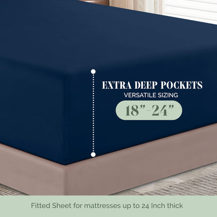 Elegant Comfort Luxurious 1500 Premium Hotel Quality Microfiber 4-Piece Sheet Set, 18-24 Inches Deep - Extra Deep Pocket Sheets - Ultra Soft 4PC Deep Pocket Sheets, King, Navy Blue