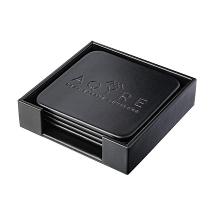 Dacasso A1081 Leather Square Coaster Set with Holder, Black, 4-Inch Square