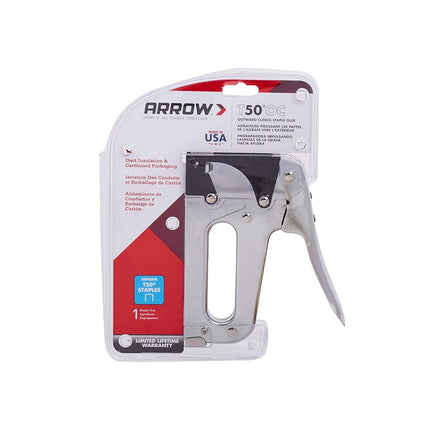 Arrow T50OC Heavy Duty Outward Clinch Staple Gun, Manual Stapler for Packaging and Boxes, Uses T50 Staples in 3/8-Inch, 1/2-Inch, and 9/16-Inch
