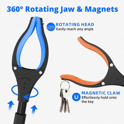 NOEAIKE 2-Pack 32"Grabber Reacher Tool,Foldable Reacher Grabber Pickup Tool with 360°Rotating Jaw & Magnetic Tip,GarbageTrash Picker Upper Grabber,Lightweight Grabbers for Seniors/Elderly(Orange/blue)