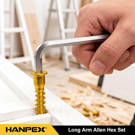 Hanpex Long Arm Hex Key Allen Wrench Set with Ball End, Ball-End Hex Key Metric/Imperial, Allen Wrench Chrome Vanadium Steel(Cr-V), Tamperproof TORX L- Key Set (18-Piece)