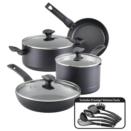 Juego de ollas y sartenes antiadherentes Farberware Power Base, 12 piezas - Negro mate