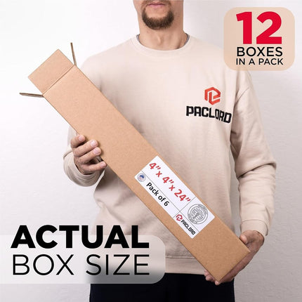 Paclord 12 Pack Large Cardboard Boxes 4" L x 4" W x 24" H - USA Made Packaging Boxes for Moving, Shipping or Storage - USPS, UPS, FedEx Approved