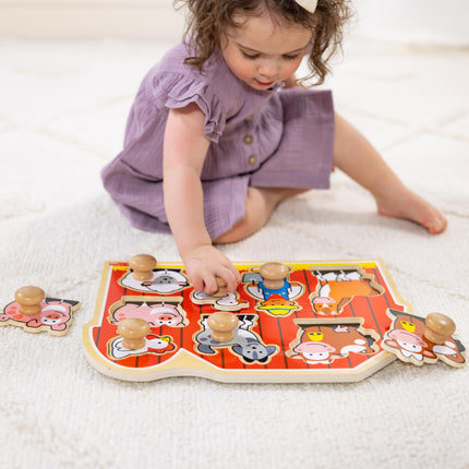 Melissa & Doug Jumbo Knob Wooden Peg Puzzle – Farm Animals Toy for Toddlers, Chunky Early Learning Puzzle for Ages 1+