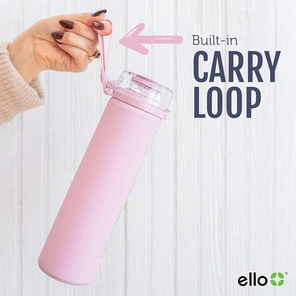 Ello Syndicate 20oz Reusable Glass Water Bottle with One-Touch Leak Proof Flip Lid, Protective Non-Slip Silicone Sleeve, Carry Loop for Coffee, Tea and Water, BPA-free, Dishwasher Safe, Sand